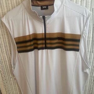 PXG White Sleeveless Shirt with Gold and Black Stripes
